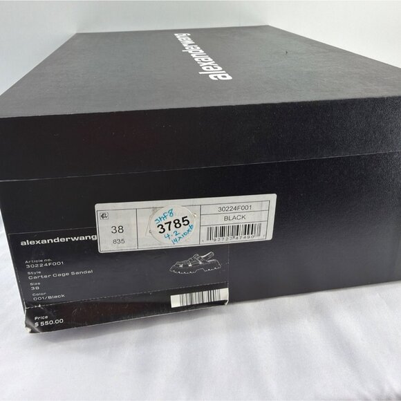 Alexander Wang Carter Cage Sandals Logo Black Leather Chunky Heel Women Size 38 - Picture 14 of 14